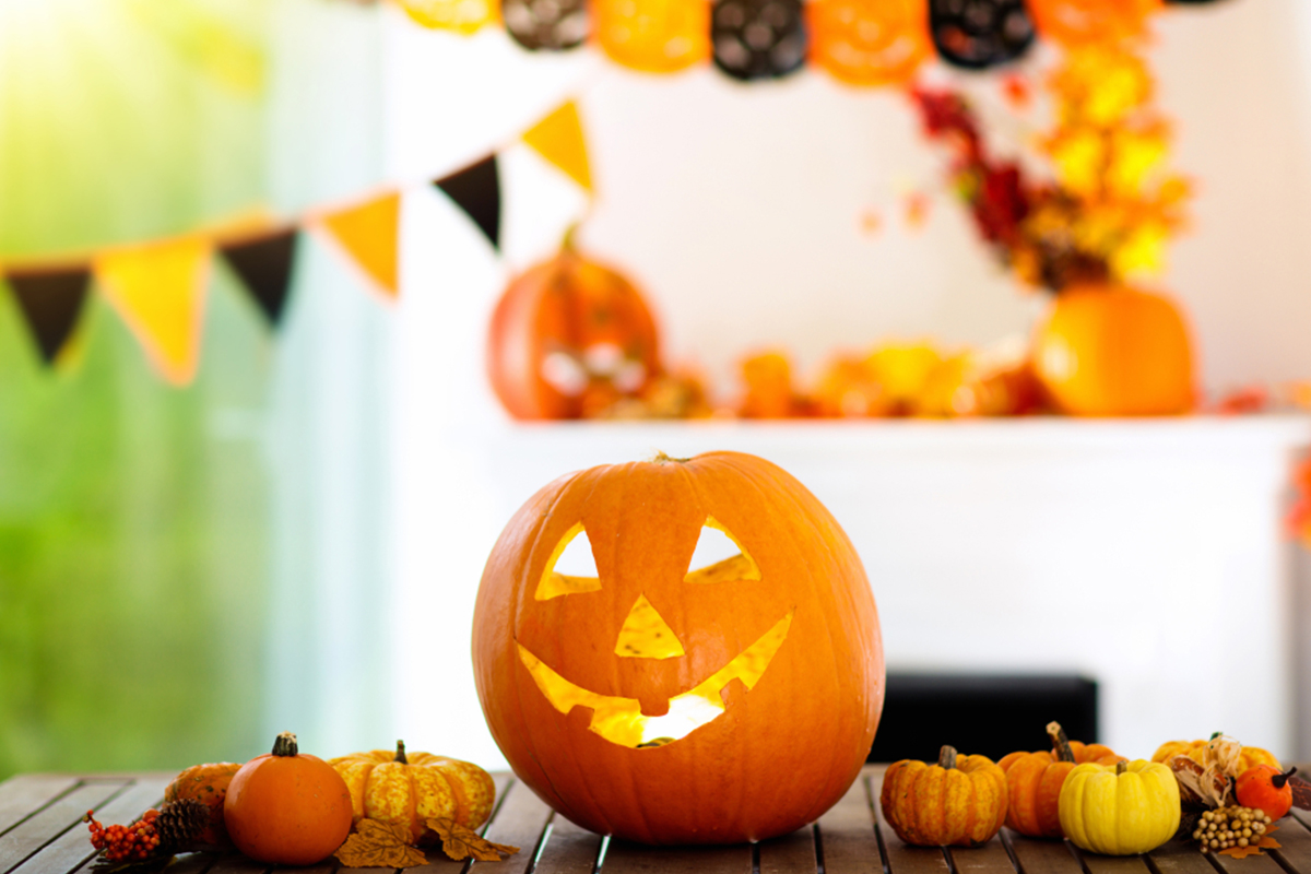 jack-o-lantern and Halloween decorations