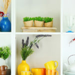white open shelves full of colorful objects
