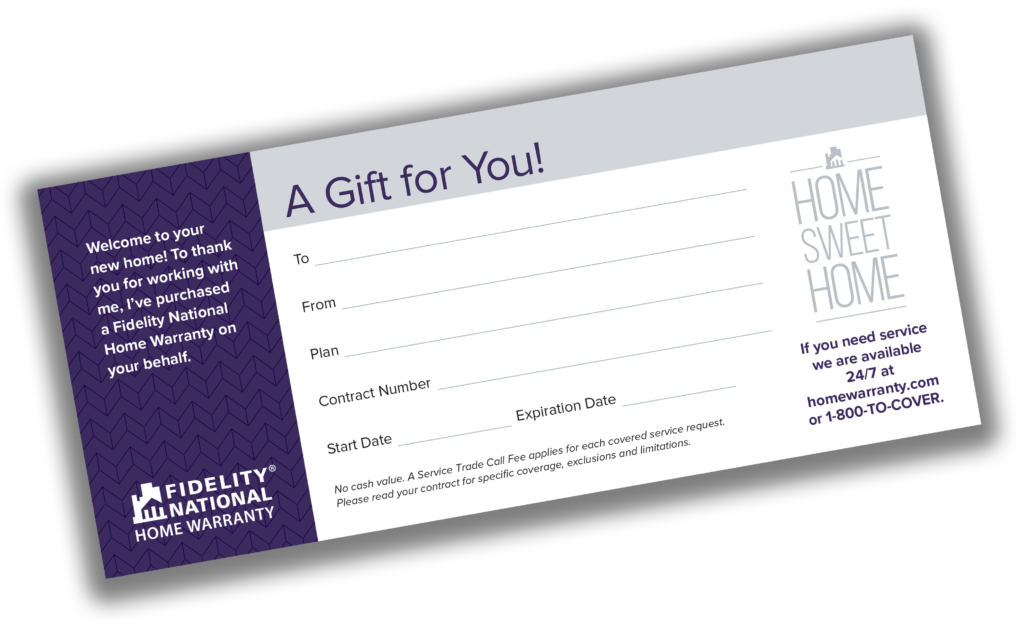 Gift Certificates from Fidelity National Home Warranty are another great marketing tool that real estate agents can use to grow their business.