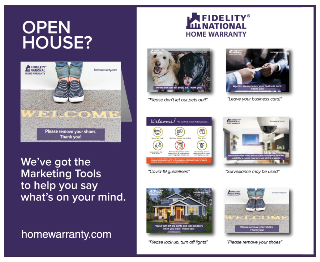 Open House Tent cards from Fidelity National Home Warranty. Use as a great marketing tool with your next open house!