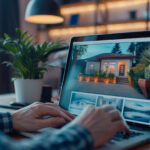 looking at virtual home tours on the computer