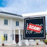 home for sale with scam message on the sign