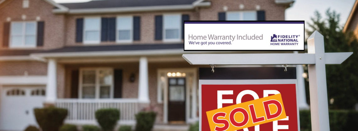 home for sale with a home warranty sign in front