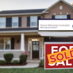 home for sale with a home warranty sign in front